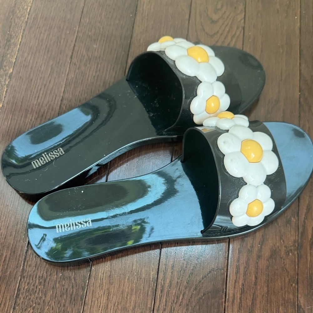Melissa Black Sandals with White and Yellow Flowers - Picture 5 of 5
